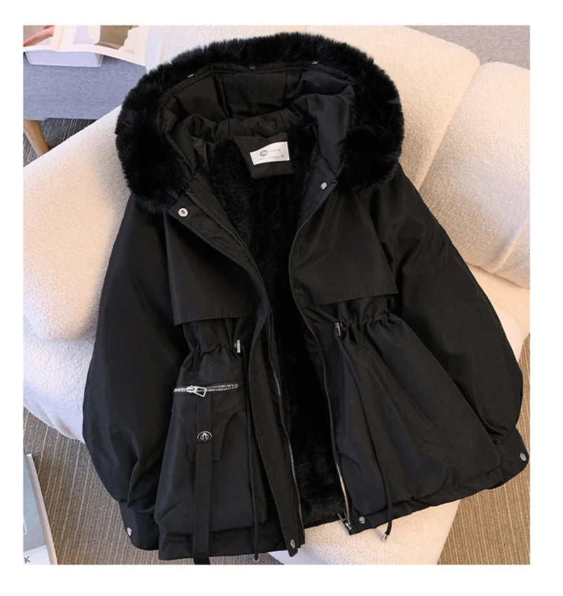 Neue frauen Baumwolle Gefütterte Plüsch Warme Mantel 2024 Herbst Winter Parkas Mantel frauen Lange Sleeve Zipper Mit Kapuze Kordelzug parkas.