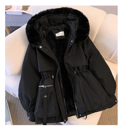 Neue frauen Baumwolle Gefütterte Plüsch Warme Mantel 2024 Herbst Winter Parkas Mantel frauen Lange Sleeve Zipper Mit Kapuze Kordelzug parkas.
