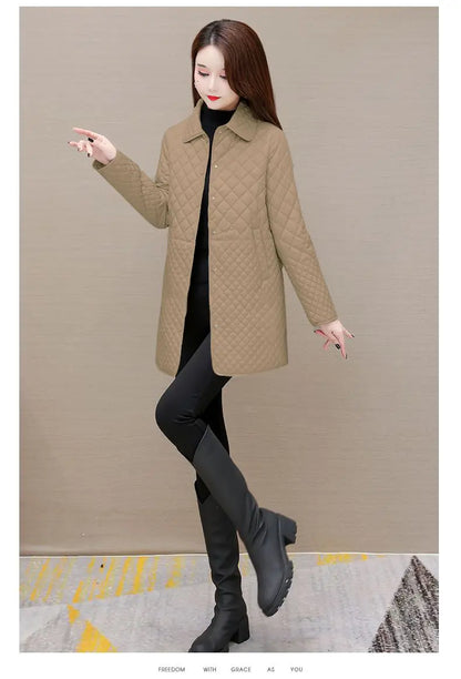 Herbst Winter Frauen Midi Plaid Stepp Mäntel Mode Weibliche Koreanische Kleidung Neue Feste Beiläufige Verdicken Warme Langarm Jacken.