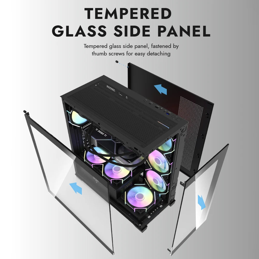 Aigo AS900 PC Case 270° Panoramic Design ATX M-ATX ITX Sea View Room Side Transparent Desktop Chassis Diy Gaming Computer Case.