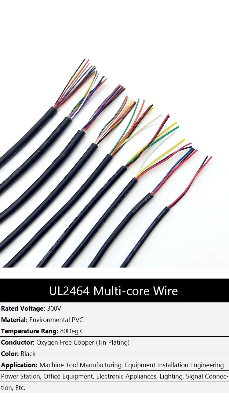 Copper Wire 24AWG PVC Sheathed Insulation 2 3 4 5 6 7 8 9 10 Cores DIY Signal Control Wires 2464 Channel Audio Line Copper Cable.