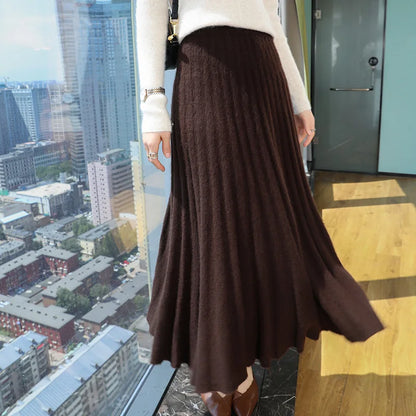 Autumn And Winter Fashion Mink Cashmere Mid Length High Waist Skirt For Women, Knitted Umbrella Skirt, Fashionable Pleated Skirt