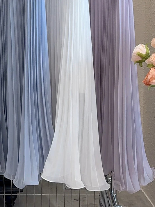 Women's Summer Elegant Pleated Elastic Waist Chiffon Long Skirt Lady High Waist A Line Streetwear Solid Color Skirt.