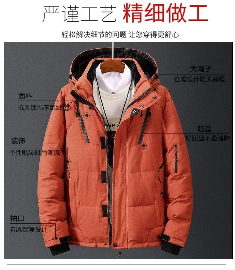 Men White Duck Down Parkas -20 Degree Winter Jacket Men's Thick Warm Snow Parkas Overcoat Windbreaker Hooded Parkas Coat Hombre.