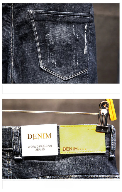 New Men's Fashion Ripped Jeans Stretch Slim Straight Little Feet Pants Hip Hop Youth Streetwear Punk Personality Male Trousers.