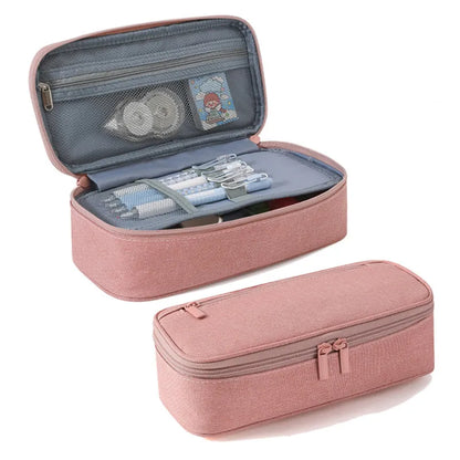 Stift-Aufbewahrungstasche, Federmäppchen, 2-lagig, große Kapazität, Kosmetik, hochwertiges Lernzubehör, einfache Schreibwarenboxen für Studenten