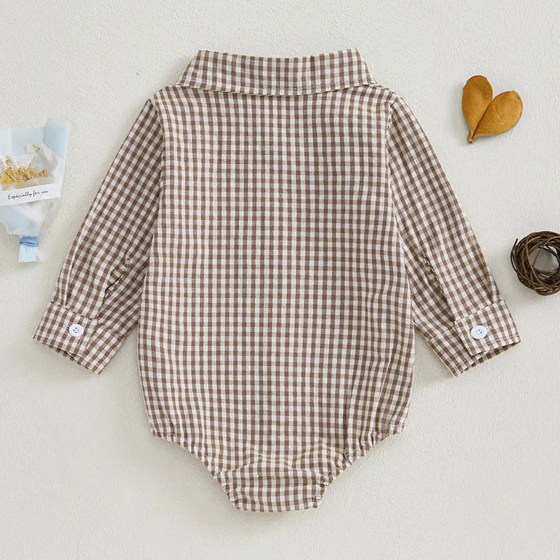 Kleinkind Niedlicher Gitter Revers Overall Kleinkind Dünner Stil Freizeit Einteiliger Baby Herbst Body.