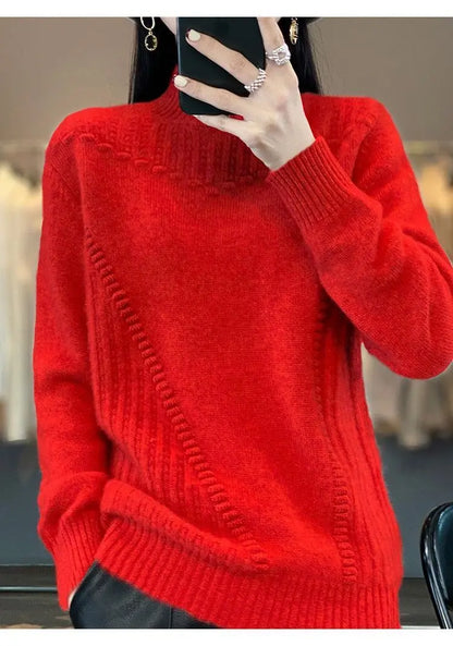 2024 herbst Neue Lose frauen Halb-rollkragen Verdickt Einfarbig Einfache Häkeln Beiläufige Gestrickte Pullover Pullover Top.