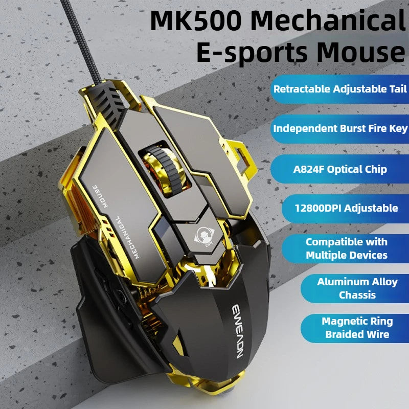 MK500 RGB Backlight Wired Mechanical Mouse 12800DPI Adjustable Macro Programming E-Sport Ergonomic Gaming Mouse For PC Laptop.