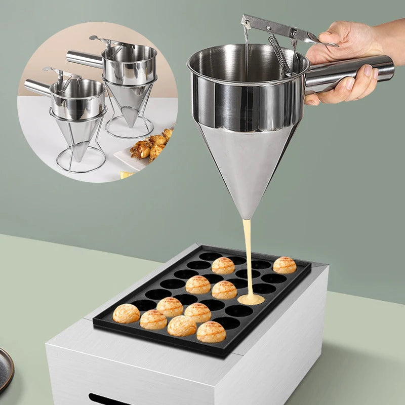 1200/600ml Stainless Steel Funnel Dispenser with Rack Cupcake Pancake Batter Maker Octopus Fish Ball Home Kitchen Baking Tools.