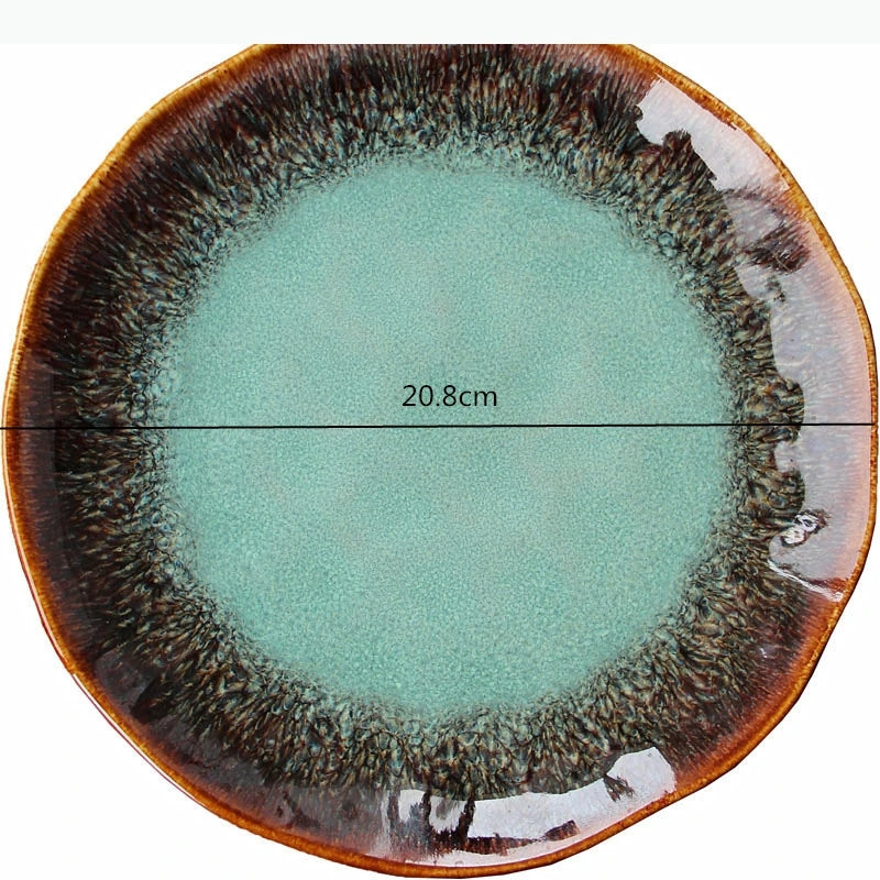 8 inch European ceramic dish Western steak dish pasta home dish plate kiln transmutation glaze china plates.