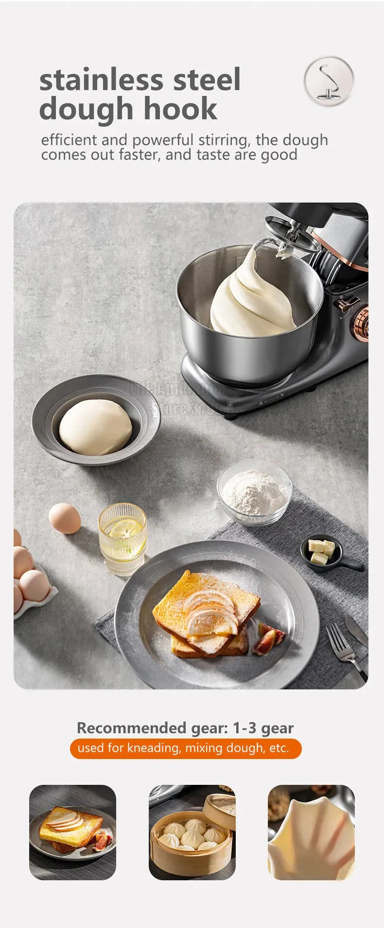 Joyoung 5L Stand Dough Mixer For Kitchen Cream Whisk Cake Dough Blender With Stainless Steel Bowl 6 Gears Chef Machine.