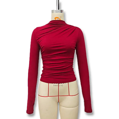 Fashionable Solid Color Women's Polo/Turtle Neck Top 2024 Autumn/Winter New Arrival Slimming Effect Long Sleeve T-Shirt