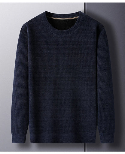 Fleece-Lined Knitted Pullover Sweater Casual Jumper for Men Insulated Warm Long Sleeve Thick Material Round Neck Design.