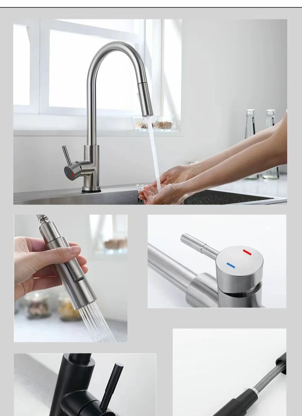 Kitchen Faucet Pull Out Brushed Nickle Stainless Steel Black Kitchen Mixed Tap Kitchen Sink Tap