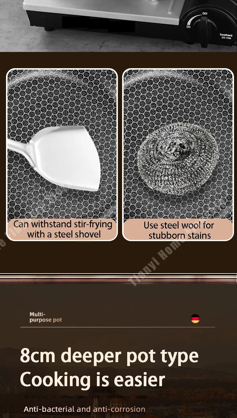 316 Stainless Steel Frying Pan Wok Non-stick Cooking Honeycomb Steak Gas Stove Pot Induction General Saucepan Kitchen Cookware.