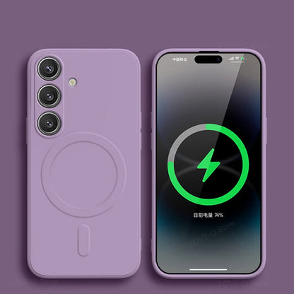 For Magsafe Magnetic Wireless Charge Case For Samsung Galaxy S25 S24 S23 Ultra Plus FE S25Ultra Soft Cases Liquid Silicone Cover.