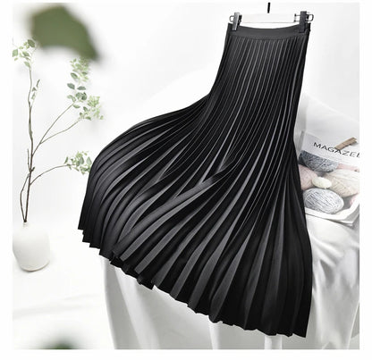 Looks Thin Pleated Skirt 2025 New High Waist A-line Skirt Mid-length Big Size Plaid Skirt Long Pleated Skirt Length 75-90cm