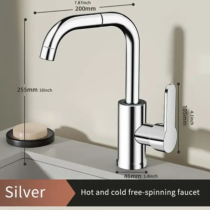 720° Swivel Spout Dual Use Kitchen Bathroom Faucet 360° Swivel Metal Finish Valve Core High Arc Spout Bathroom Accessories