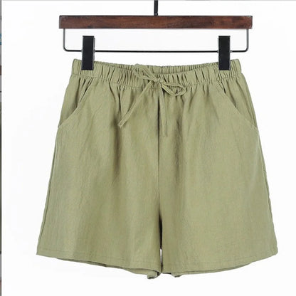 Summer Cotton Linen Shorts Women's Sports Shorts Solid High Waist Black Shorts Women Fashion Casual Basic Short.