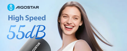 Aigostar Nora - Hair Dryer, 110,000 rpm High-Speed Hair Dryer with 200 Million Negative Ions, 55 dB Low-Noise Hair Dryer