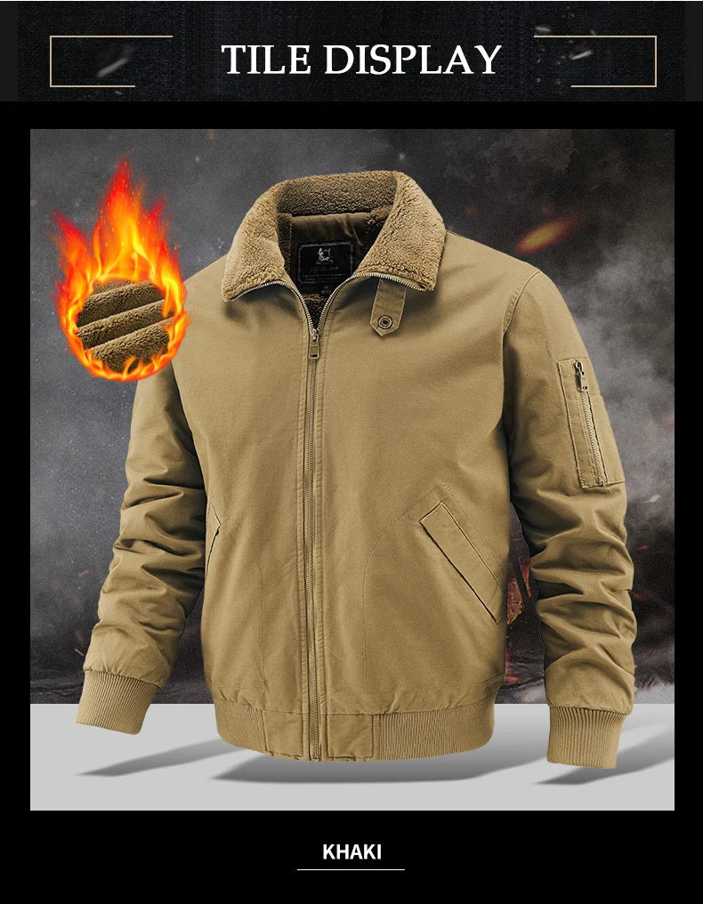 Winter Tactical Jacket Outdoor Men Fleece Sports Running Warm Coat Solid Color Stand Collar Breathable Comfortable Pilot Jacket.