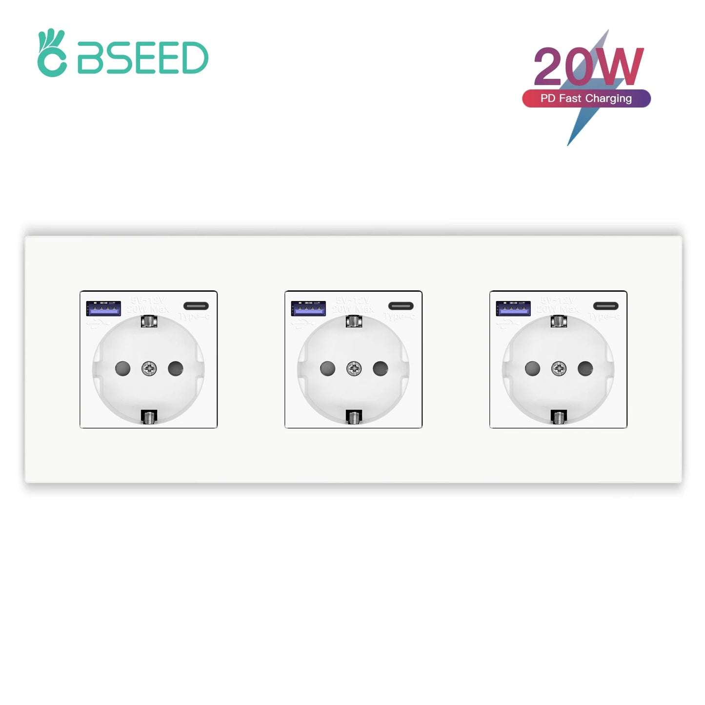 BSEED EU-Wandsteckdosen Typ C USB-Steckdosen Doppelte Steckdosen Dreifachsteckdosen Kunststoffrahmen Deutschland Steckdose mit Dual-USB.