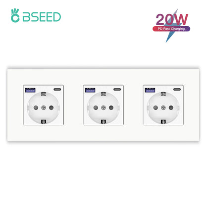 BSEED EU-Wandsteckdosen Typ C USB-Steckdosen Doppelte Steckdosen Dreifachsteckdosen Kunststoffrahmen Deutschland Steckdose mit Dual-USB.