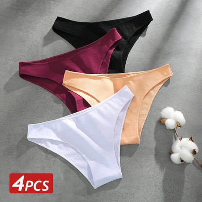 4PCS Seamless Cotton Panties Women Solid Color Briefs Sexy Low Waist Underpants Female Breathable Underwear Ladies Stretch Panti.