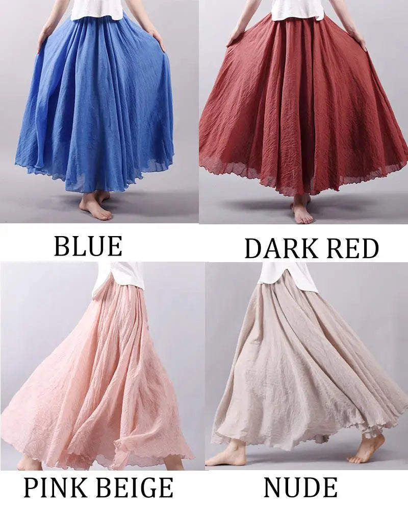 Frauen Elegante Hohe Taille Leinen Maxi Rock 2023 Sommer Damen Casual Elastische Taille 2 Schichten Röcke saia feminina 20 Farben SK53.