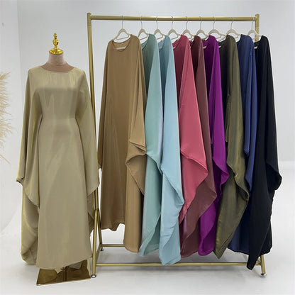 Batwing Butterfly Satin Abaya Dubai Luxury Muslim Kaftan Maxi Dress Abayas For Women Kebaya Robe Caftan Marocain Femme Vestidos
