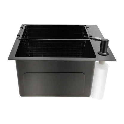 45 x 40 x 20 cm schwarzes Küchenspülbecken aus Edelstahl mit Seifenspender für Küchen, Badezimmer, Wäschezimmer