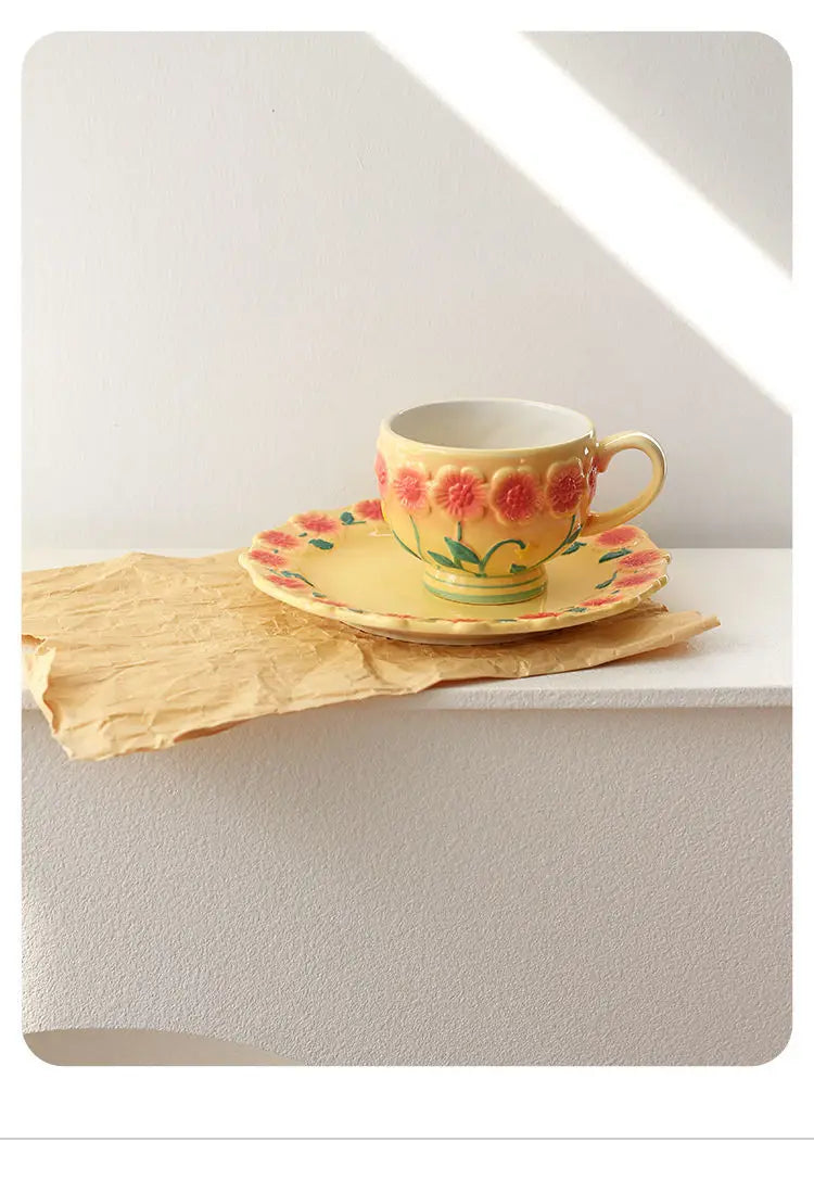 Flower Plate Embossed Small Flower Breakfast Dessert Plate Household Ceramic Plate Under Glaze Colored Hand-painted Tableware.