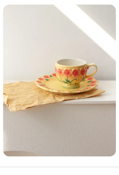 Flower Plate Embossed Small Flower Breakfast Dessert Plate Household Ceramic Plate Under Glaze Colored Hand-painted Tableware.