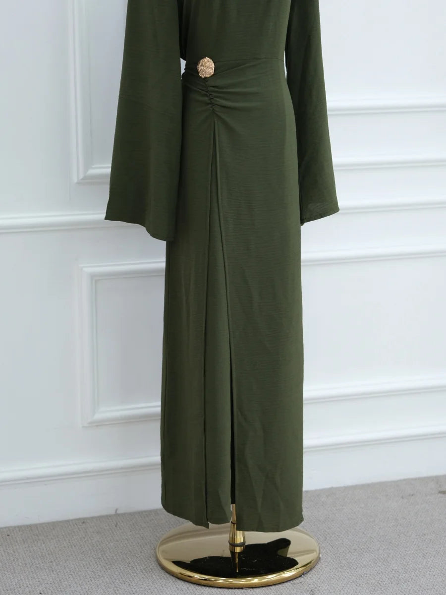 Muslim Women Arabic Dubai Abaya Solid Drawstring Long Dress Modest Ramadan Kaftan Robe Femme musulmane Islam Clothing Kebaya.