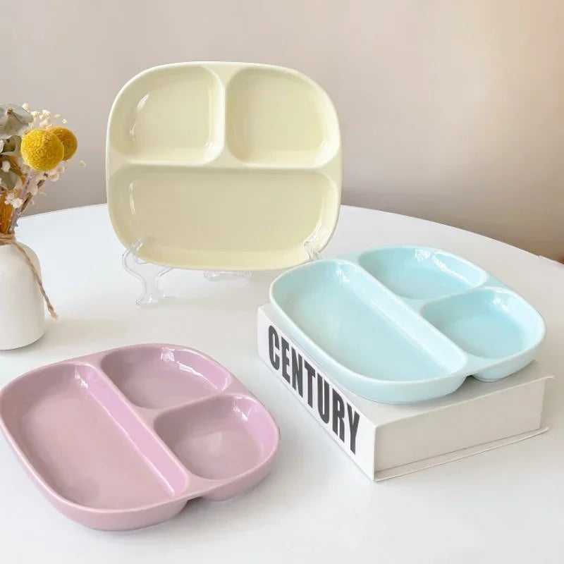 3Grid Plates for Food Dinner Plates Dinnerware Dining Compartment Plate Serving Dishes Salad Kitchen Eco-friendly Tableware.