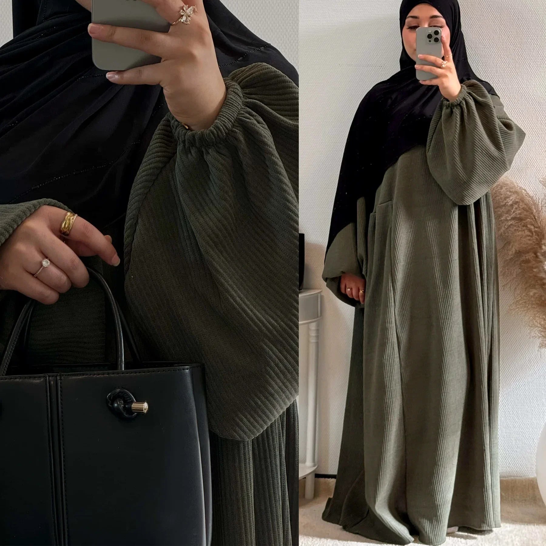 Winter Corduroy Abaya Warm Muslim Dress Closed Abayas for Women Dubai Luxury Turkey Kaftan Hijab Robe Ramadan Eid Islam Clothes.