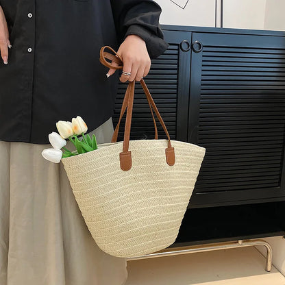Women's Large Capacity Shoulder Bag Summer Straw Woven Basket Handbag Fashion Female Luxury Designer Beach Bag Bali Shopper Tote.