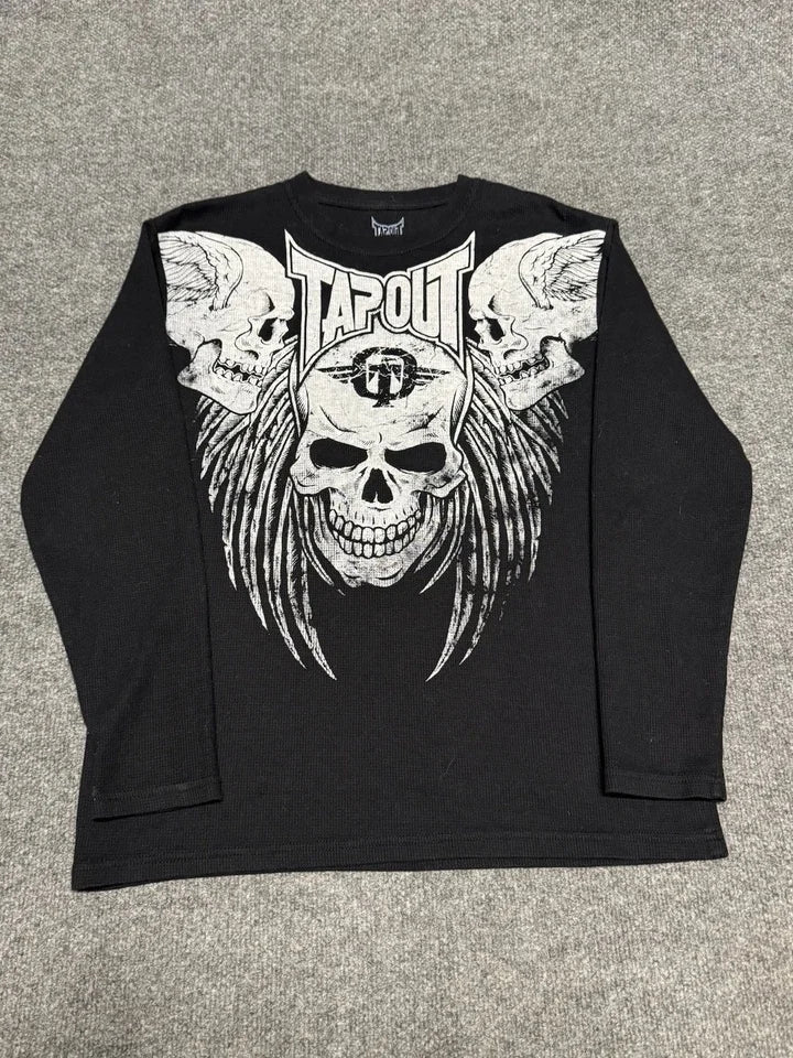 Y2K Oversized Long Sleeve Tapout T-Shirt Hip Hop Gothic Streetwear Unisex Couple Tee Summer Casual Fashion Round Neck Loose Fit