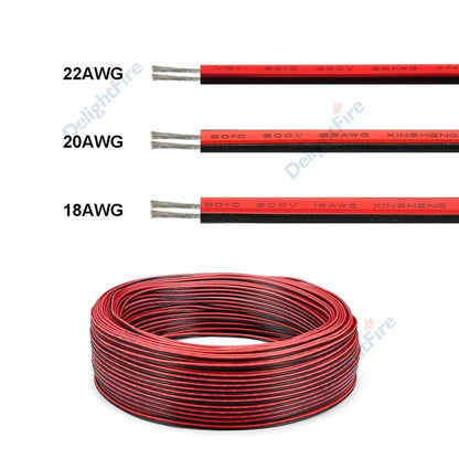 2 PIN Electrical Wire Tinned Copper PVC Insulated Red Black Cable For Single Color LED Strip Light Extension Wire 18/26/28 AWG.