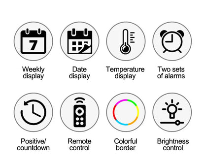 15-Zoll-LED-Digital-Wanduhr, Schlummeruhr, Farbe, Außenrahmen, Temperatur, Datum, Wochenanzeige, Fernbedienung, elektronische Stummuhr