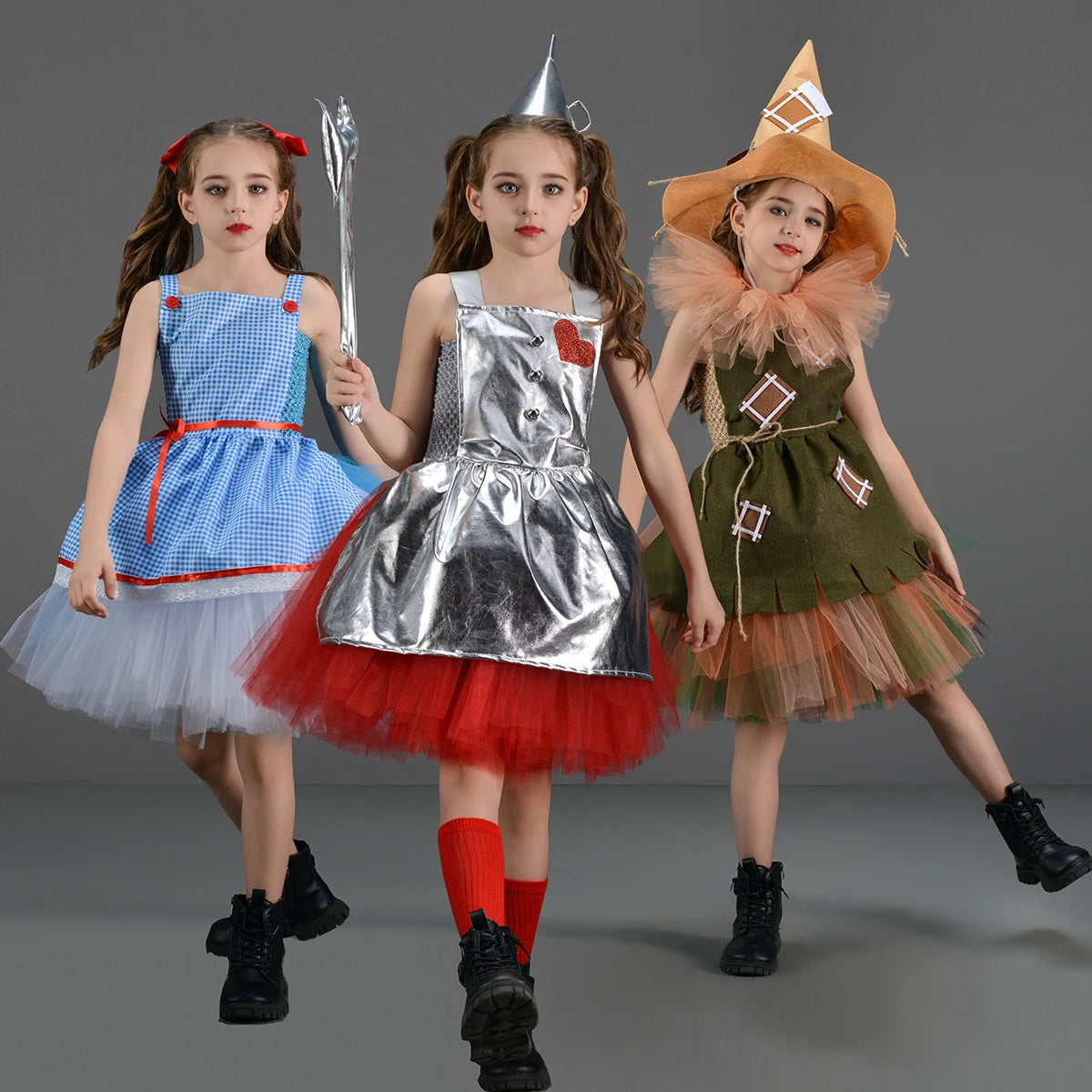 Kinder Mädchen Halloween Kostüm Zauberer von Oz Vogelscheuche Zinn Mann Löwe Hexe Prinzessin Tutu Kleid Rollenspiel Party Bühne Kleid Outfit.