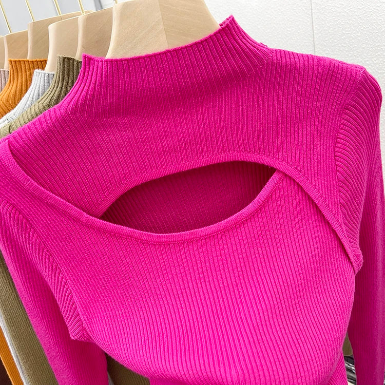 2025 weibliche Casual Pullover Herbst Winter Sexy Aushöhlen Frauen Pullover Schlank Vintage Jumper Weiche Warme Pull Gestrickte Pullover Tops.