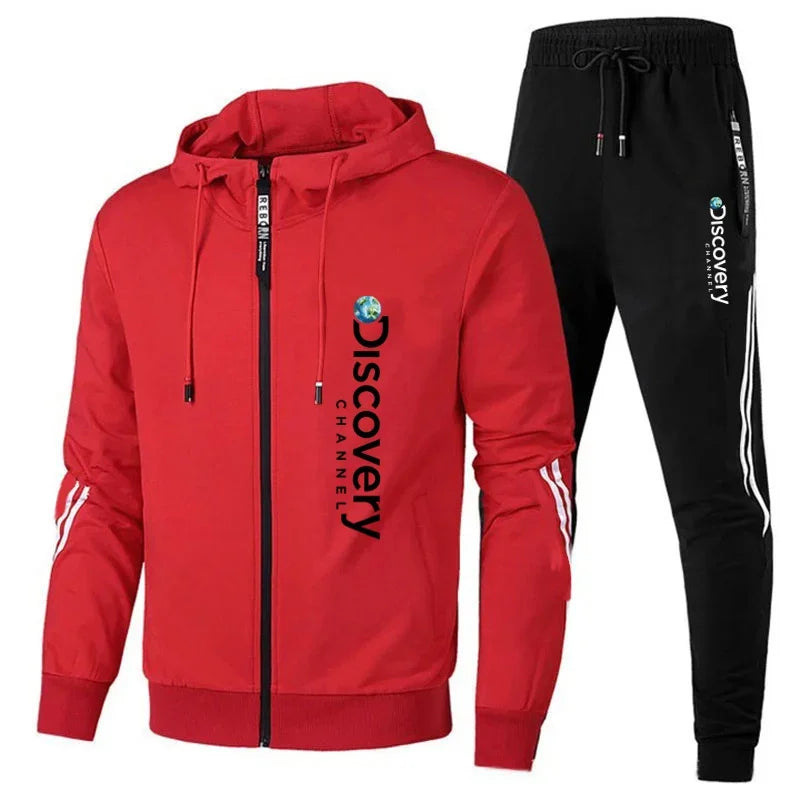 Spring and autumn new men's brand clothing gym sportswear 2 sets zipper jacket + leisure sports jogging pants 2 sets.