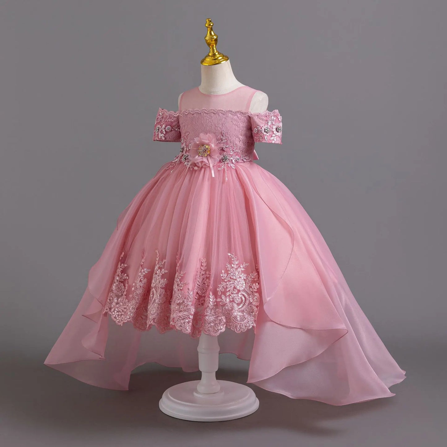 Luxus Perlen Kleider Für Kinder Spitze Schleppende Hochzeit Prinzessin Kleid Für Mädchen Geburtstag Prom Gala Leistung Lange Ballkleid.