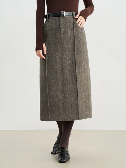 ZIQIAO Retro Mid-length Straight Skirt for Women 2025 Autumn and Winter New Slit Woolen Skirt Commuting Soft Warm British Style.