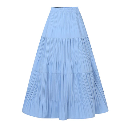 2025 ZANZEA Oversized Summer Maxi Skirts Women Elastic Waist Pleated Long Skirt Casual Solid Color High Waist Ruffled Skirts.