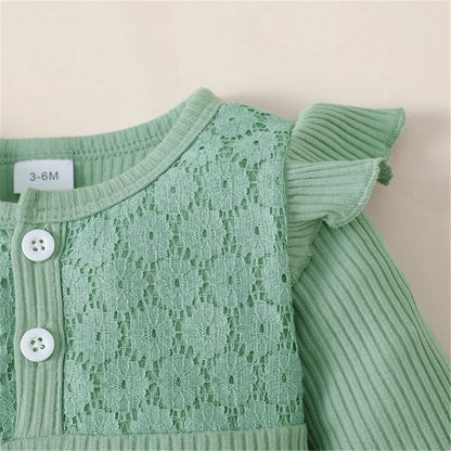 3PCS Baby Girl Clothes Set Long Sleeve Romper Top+Flowers Pant+Headband Spring&Autumn Lovely Outfit for Toddler Girl 0-18 Months.