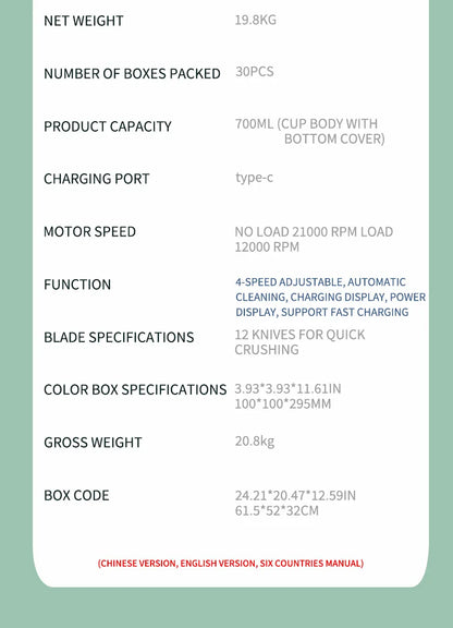 New Portable Juice Maker Blender for Shakes Smoothie 700ML Durable Juicer Steel Blades 2 In 1 Blender Bottle Smoothie Portable.