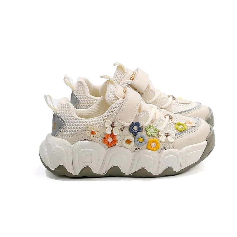 Girls Flowers Sports Shoes Children Princess Embroidered Running Shoes Air Mesh Girls Casual Sneakers Summer 2025 New.